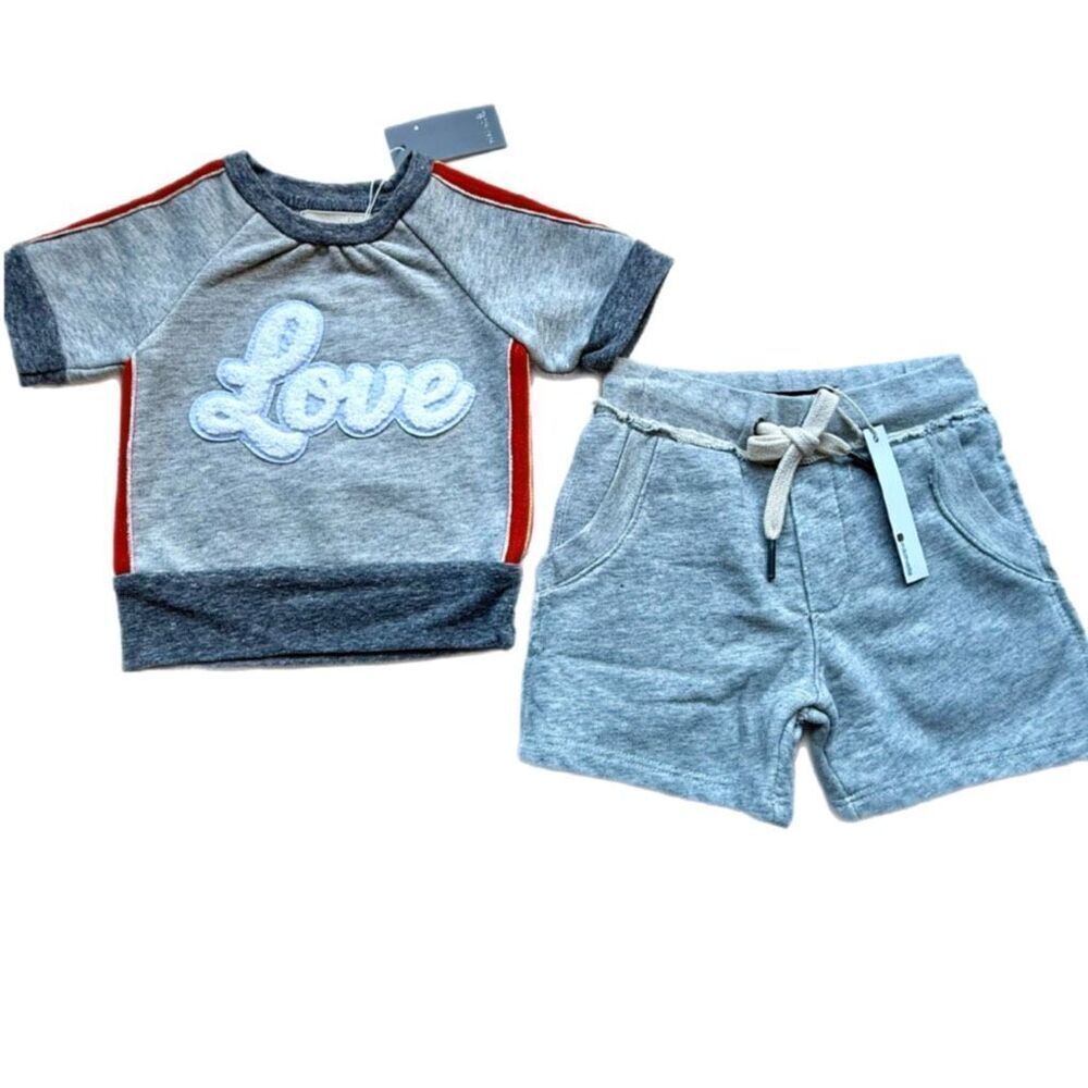 NWT Miki Miette two-piece grey summer loungewear outfit for baby. Size 6 months